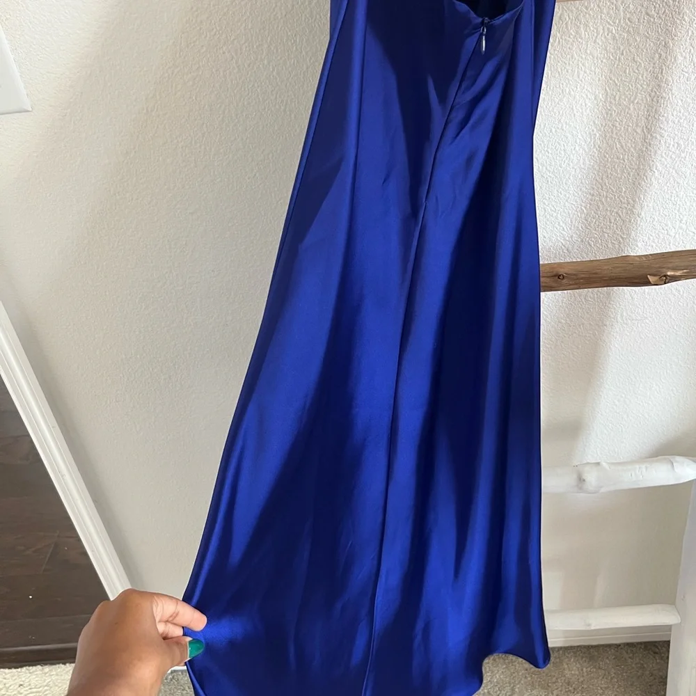 Zara Blogger Fave Satin Effect Blue Midi Maxi Cross Back Dress - Picture 10 of 12